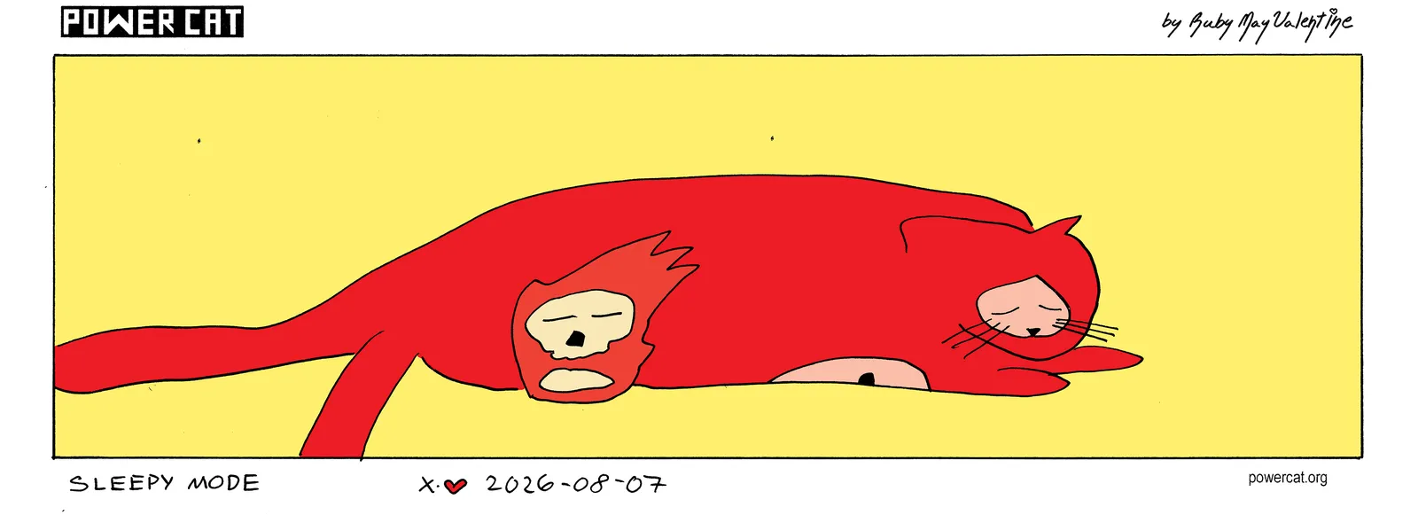 Power Cat and a flaming skull are sleeping on the floor