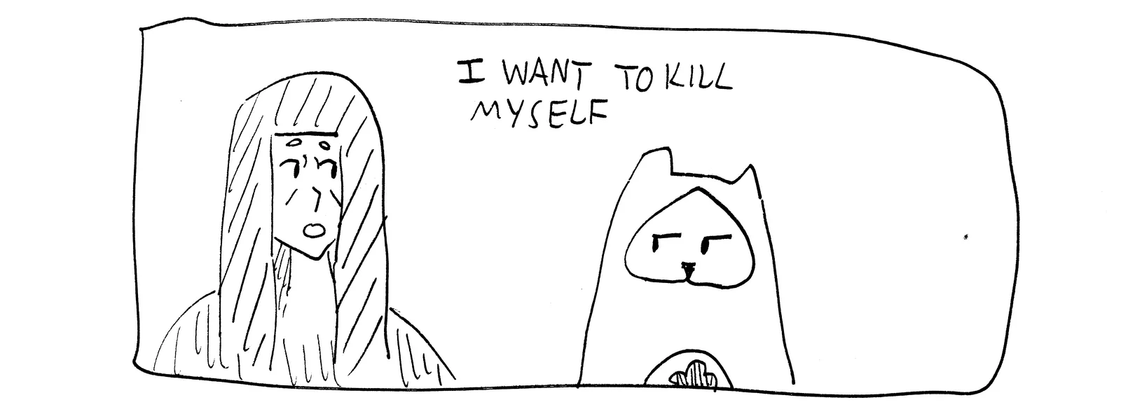 rebecca says to power cat I want to kill myself and power cat looks displeased 