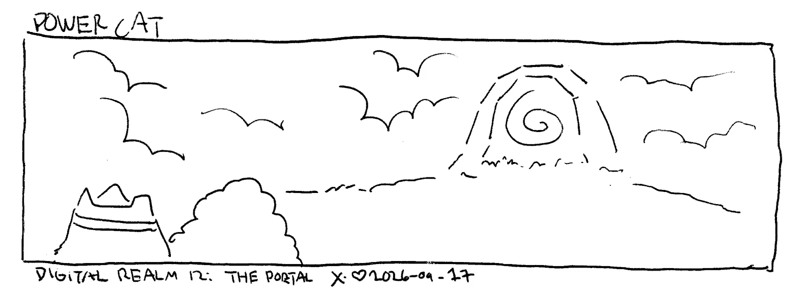 power cat and rachel are facing a large portal. caption says digital realm 12: the portal